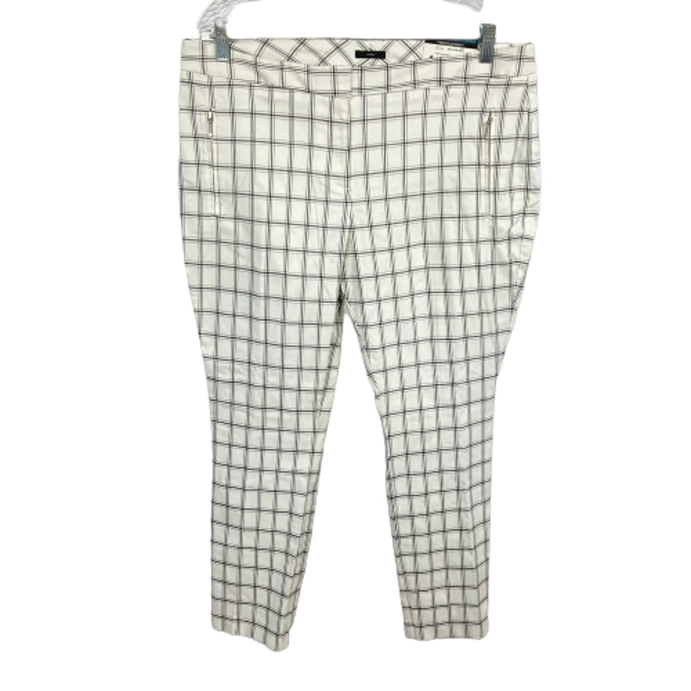 Worthington Pantsโ Womens Sz 14 Ivory Black Windowpane Plaid Ankle Stretch